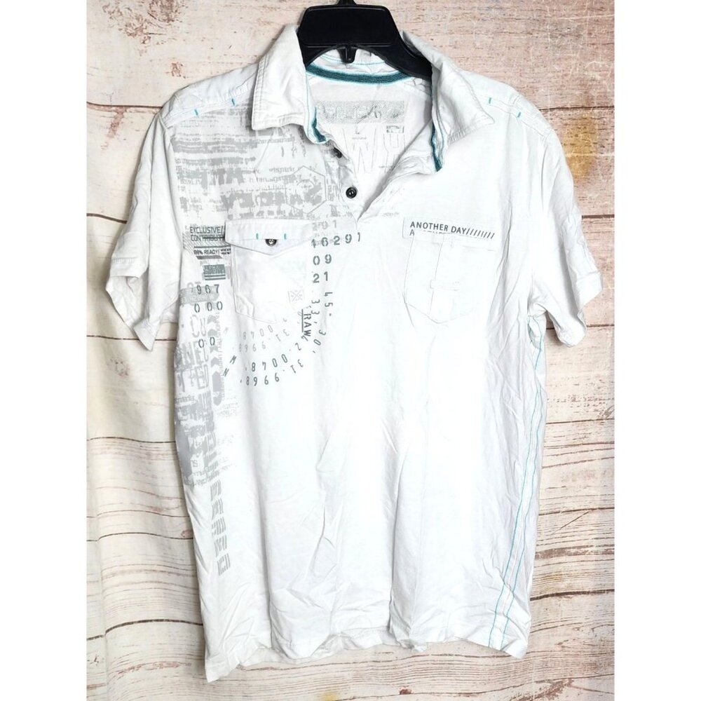 Project Raw Large White Designer Polo Shirt With Graphic Print & Button-Up